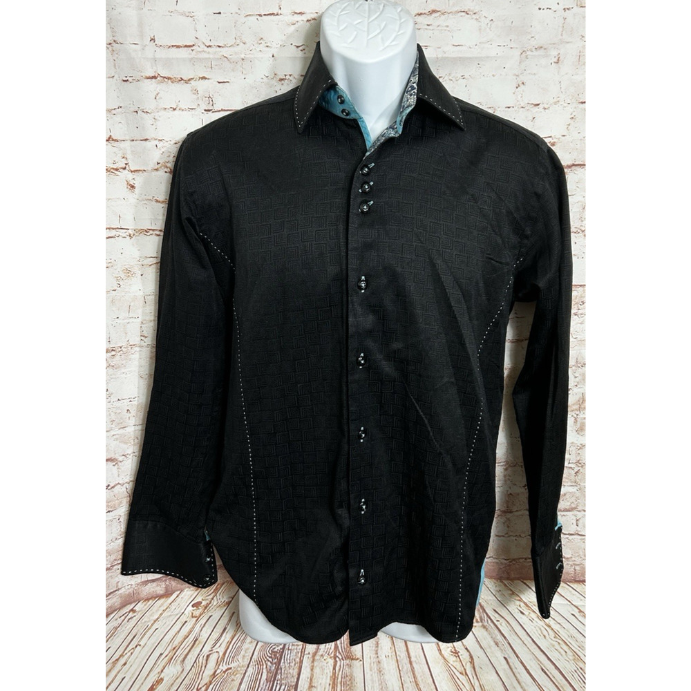 Men's Absolute Rebellion Slim Fit Black Button Front Shirt Sz Small Textured - Picture 9 of 9
